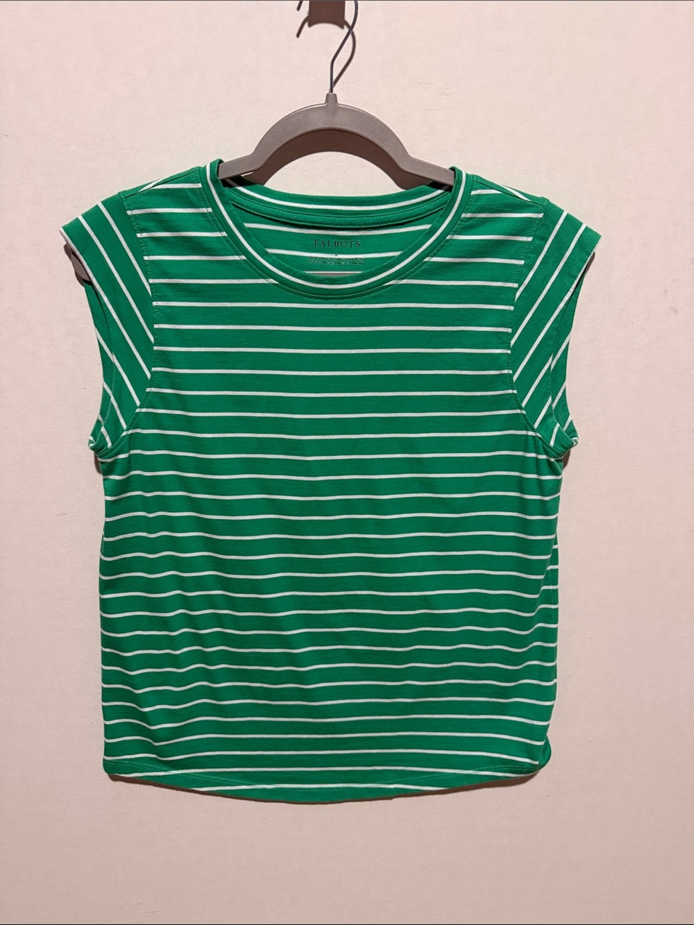 Talbots Green & White Striped Cap- Sleeve Tee